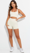 Activewear Set: White Seamless Top and Bike Shorts Combo
