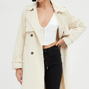 Cotton Long-Sleeve Beige Trench Coat for Stylish Outfits.