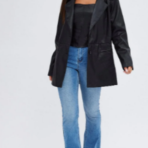 Black Jacket Faux Leather Collared