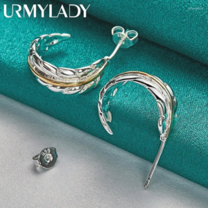 Stud Earrings URMYLADY 925 Sterling Silver Feather For Women Wedding Engagement Party Fashion Jewelry