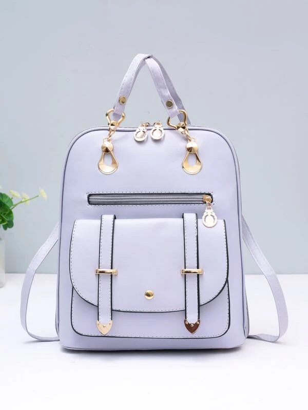 Zipper Around Backpack, Fashion Pu Daypack, Women's Convertible Shoulder Bag