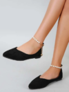 Pointed Toe Ballet Flats with Beaded Faux Pearl Design