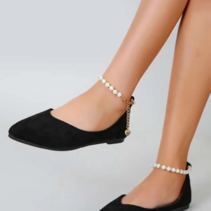 Pointed Toe Ballet Flats with Beaded Faux Pearl Design