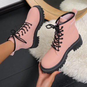 Combat Boots with Lace-up Front and Letter Graphics.