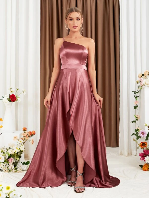 Tulip Hem Bridesmaid Dress with One-Shoulder Design