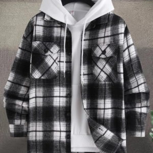 Plaid Coat for Men with Flap Pockets (No Hood)