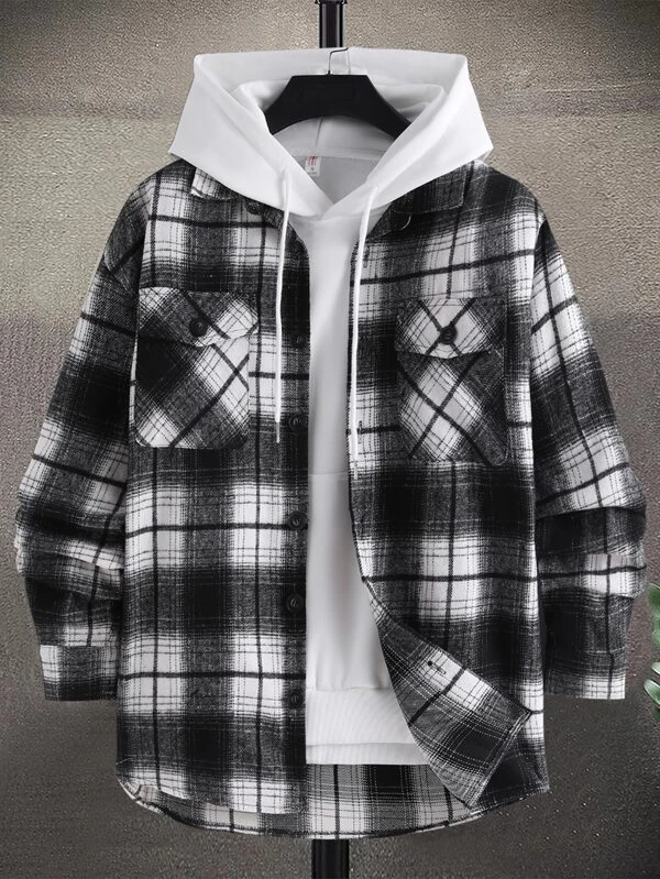 Plaid Coat for Men with Flap Pockets (No Hood)