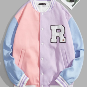 Colorblock Letter Patched Varsity Jacket for Men with Striped Trim