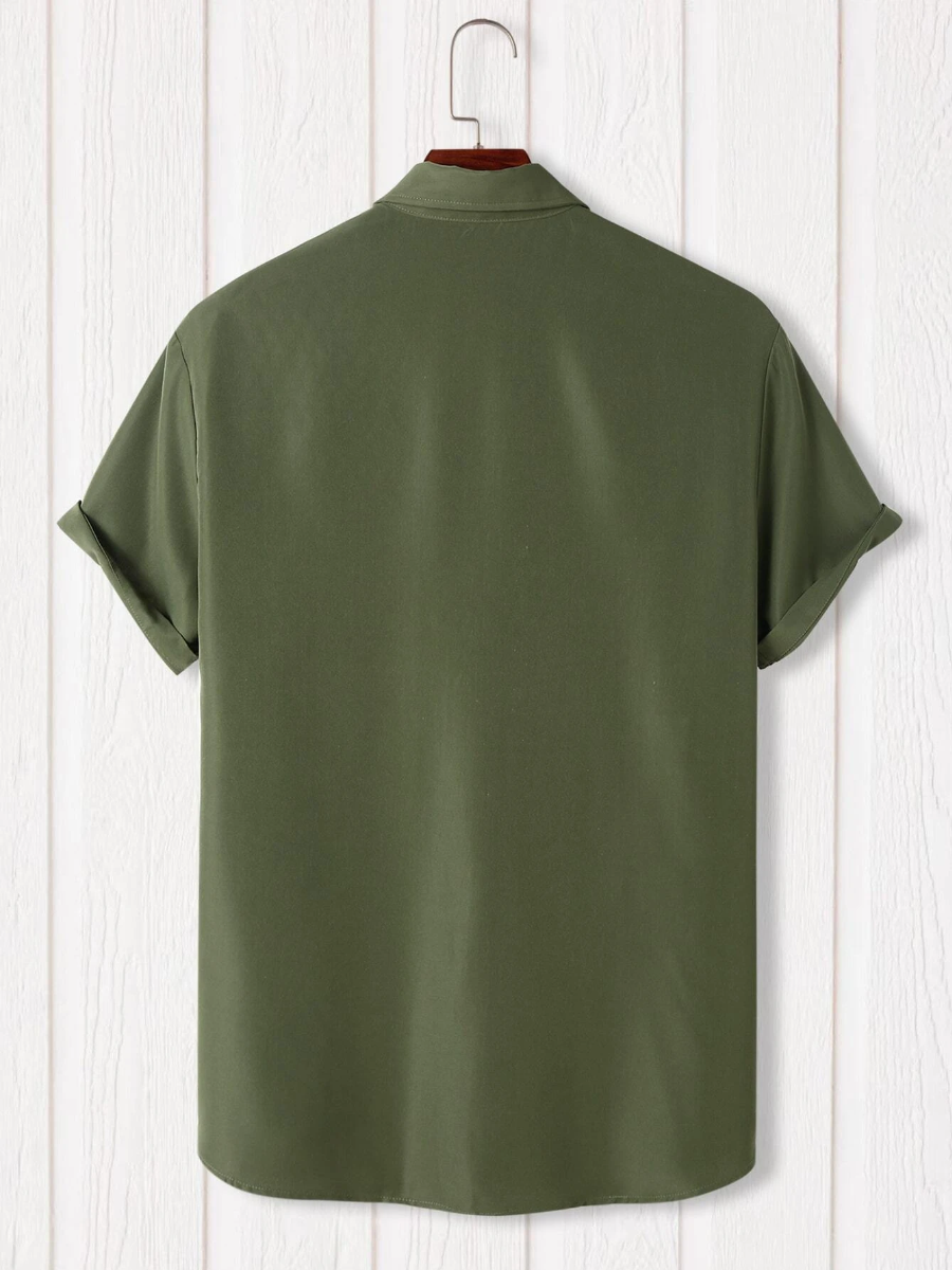 Men's Solid Button Up Shirt in Army Green