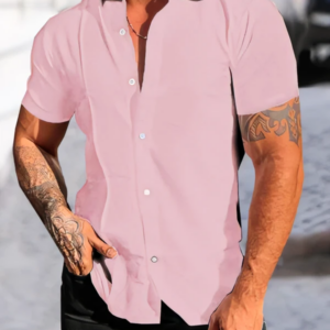 Solid Pink Button Up Shirt for Men