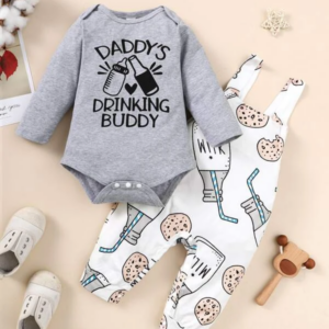 Baby Slogan Graphic Bodysuit & Cartoon Graphic Overall Jumpsuit
