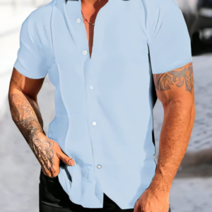 Solid Blue Button Up shirt for Men