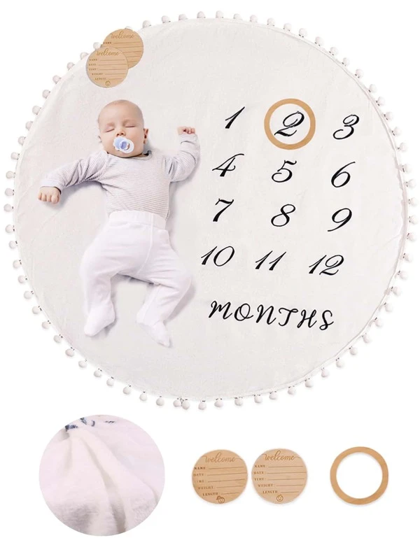 Newborn Photography Number And Letter Graphic Blanket With 2pcs Accessory