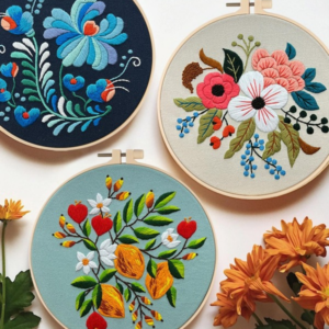 Embroidery Kit: Beginners’ Set with Floral Patterns, Hoops, and Instructions
