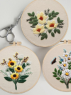 Beginner’s Embroidery Kit: 3 Floral Patterns, Hoops, Threads, Needles