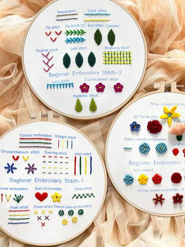 Beginner's Embroidery Kit with 3 Sets and 25 Techniques
