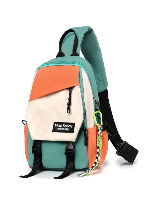 Mini Men Color Block Sling Bag With Bag Charm