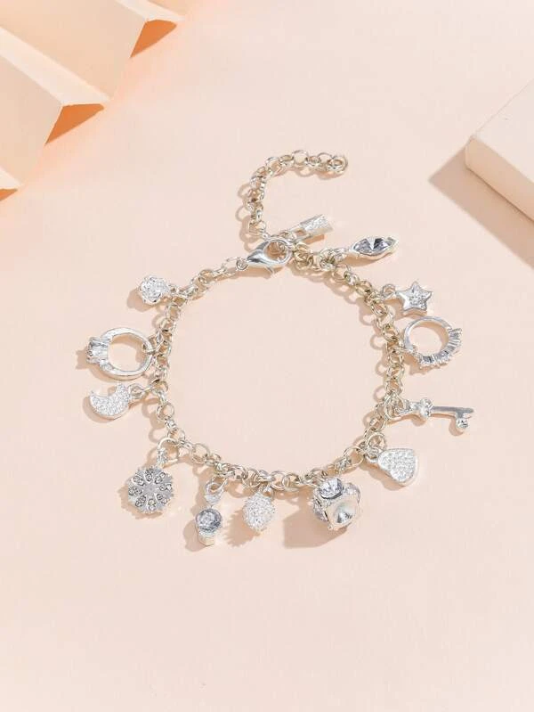 Sparkling Charm Bracelet with Moon and Star Rhinestones