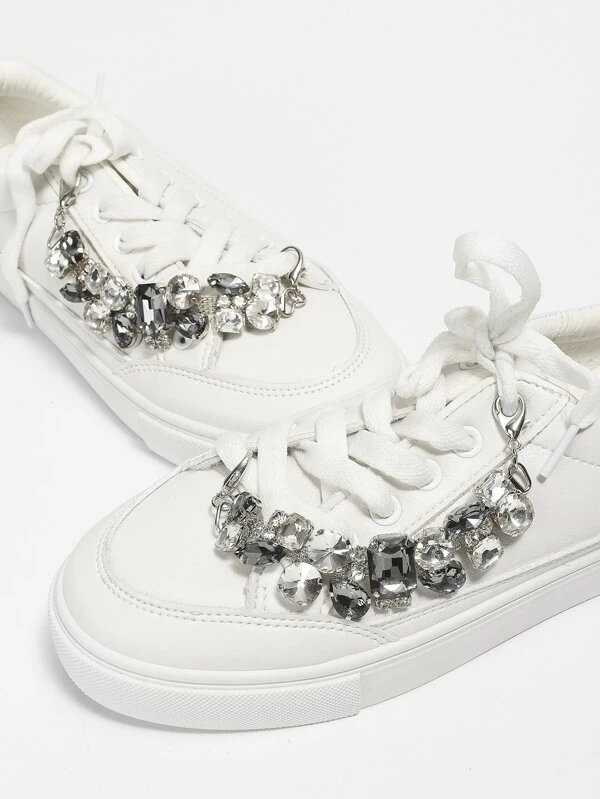 2 PCS Rhinestone Design Shoe Decoration, Silver Aluminum Stylish Accessories For Shoes