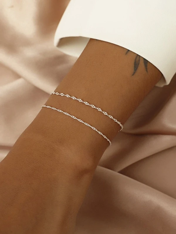 Set of Two Elegant Chain Bracelets with Minimalistic Design