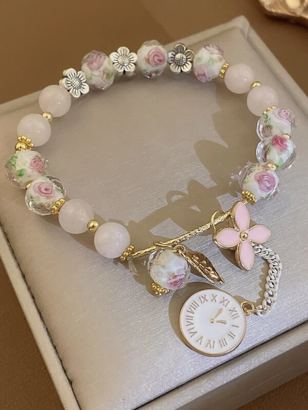 Single Flower Beaded Bracelet with Charming Appeal