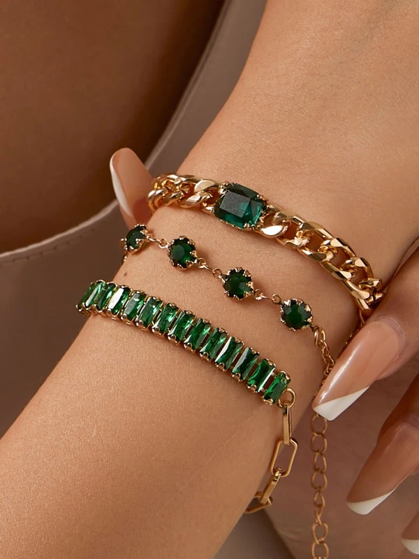 Cubic Zirconia Decor Bracelet Set - 3pcs Collection