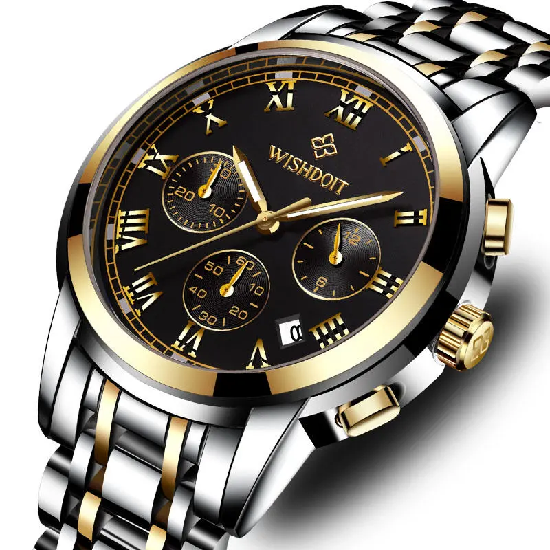 Stylish Chronograph Stainless Steel Wrist Watch for Men by WISHDOIT