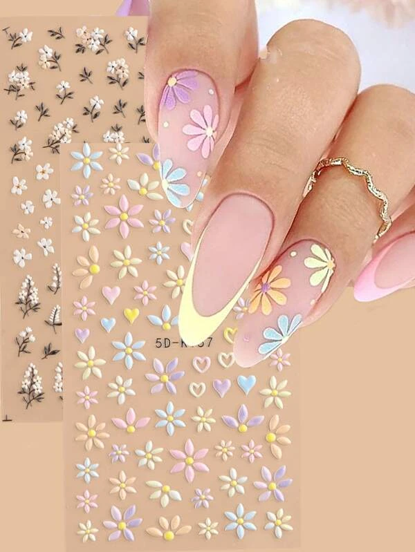 Floral Pattern Nail Art Sticker - 2 sheets