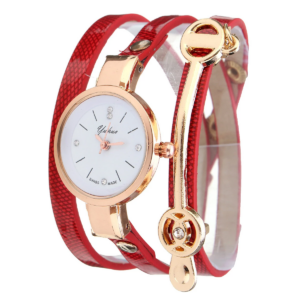 Elegant Lady’s Quartz Watch with Crystal Dial and Leather Strap