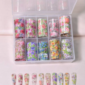 Flower Pattern Nail Art Stickers – Pack of 10 Rolls