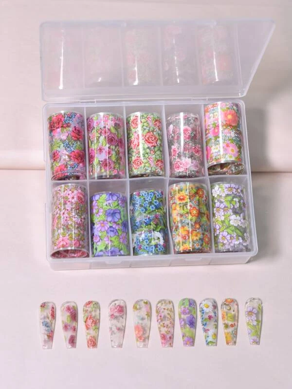Flower Pattern Nail Art Stickers - Pack of 10 Rolls