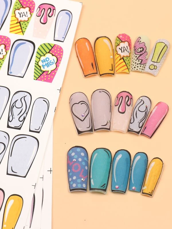 Comic-themed Nail Decals for Stylish Letter and Graphic Art