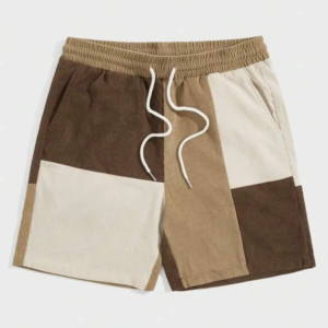 Color Block Corduroy Shorts with Drawstring Waist for Men