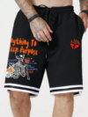 ROMWE Skeleton Slogan Shorts with Drawstring Waist for Men