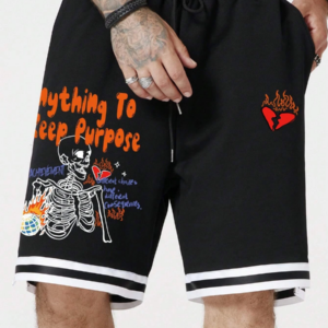 ROMWE Skeleton Slogan Shorts with Drawstring Waist for Men