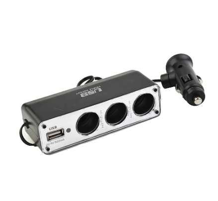High Quality New Charger Adapter Triple Splitter 12V ABS Black Car Cigar Lighter Convenient Multi Socket USB Port