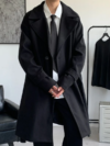 Men Lapel Collar Drop Shoulder Belted Overcoat