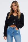Cozy Black Cardigan with a Fluffy Texture