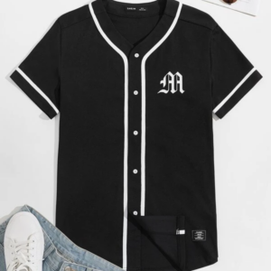 Men’s Shirt with Graphic Letters and Contrast Tape Design