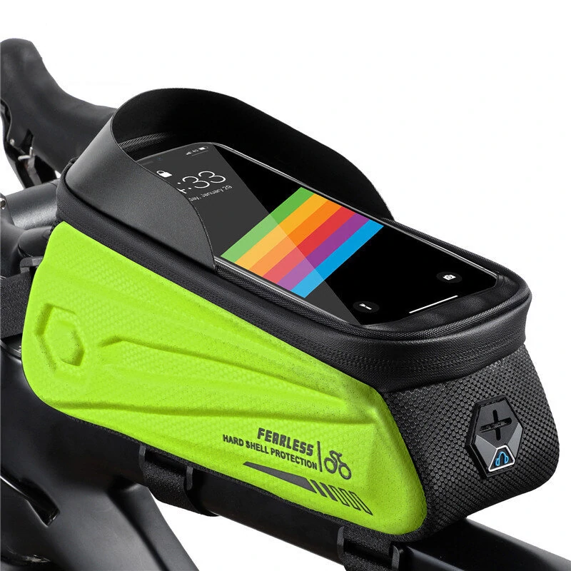 Green Hard Shell Bicycle Top Tube Bag for Cell Phone