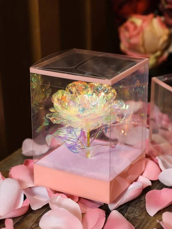 1pc Holographic Artificial Flower With Clear Box, Faux Rose