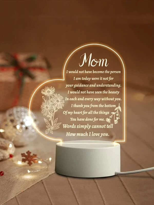 1pc ABS Decorative Light, Slogan Graphic Heart Design Decoration Light For Mother's Day