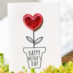 1pc Mother’s Day Heart Design Greeting Card, White Paper Thank You Card For Mother’s Day