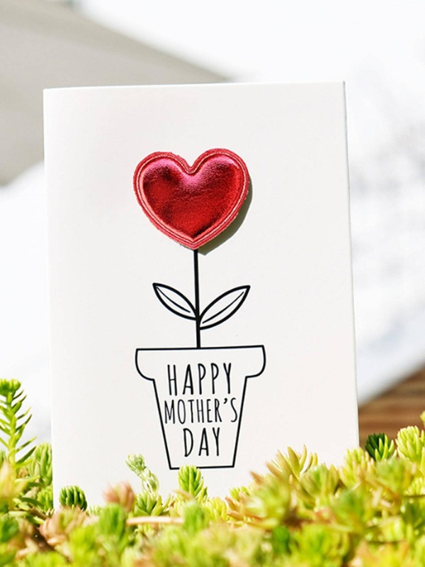 1pc Mother's Day Heart Design Greeting Card, White Paper Thank You Card For Mother's Day