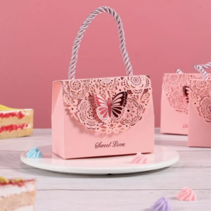 5pcs Hollow Butterfly Decor Gift Bag, Pink Paper Portable Gift Packaging Box For Party