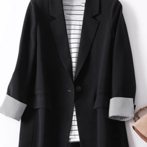 Lapel Blazer with Button Front and Stripe Panel