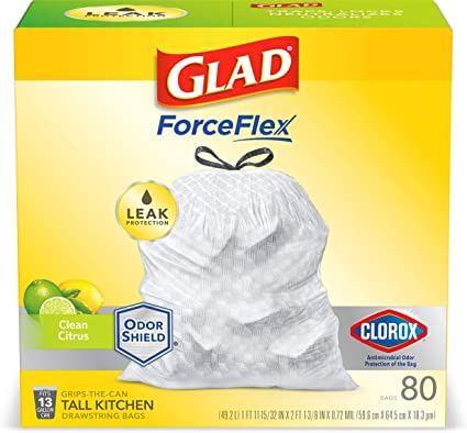 Glad Trash Bags,13 Gal, Original, 80 Ct