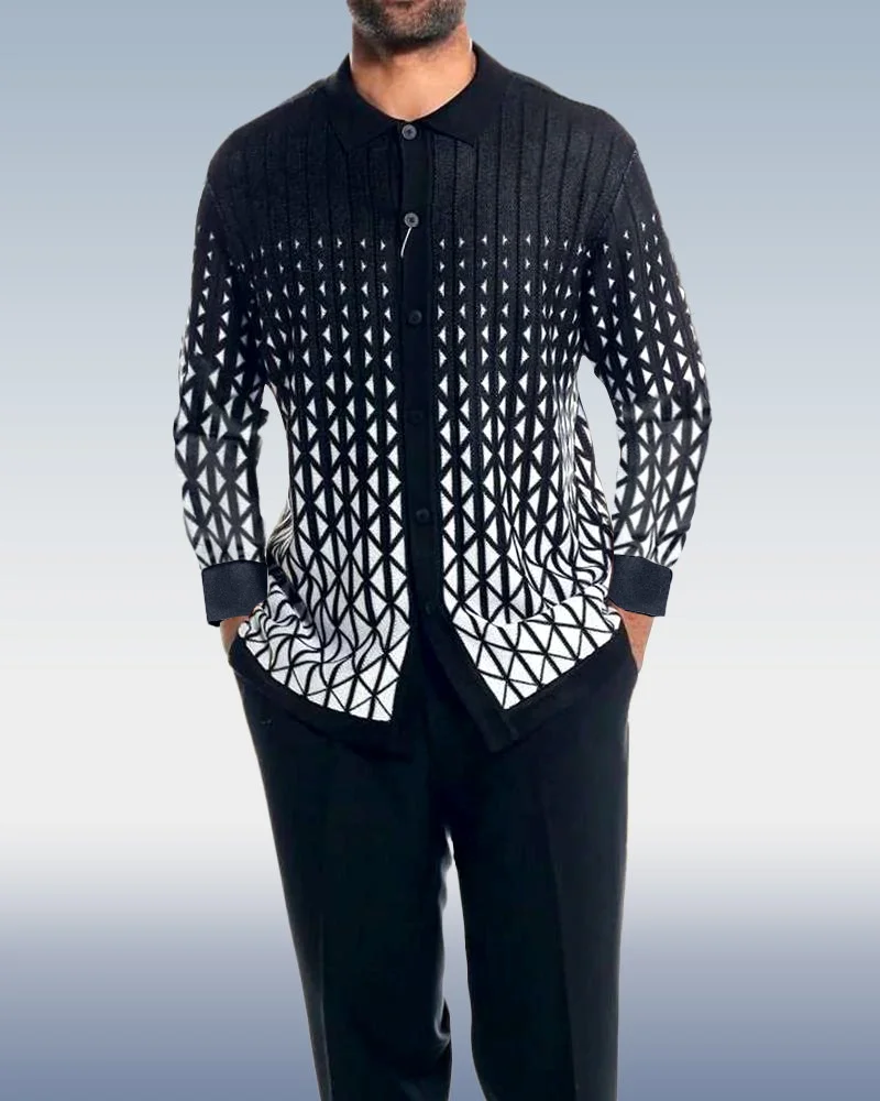 Long Sleeve Set with Black Criss Cross Pattern for Walking