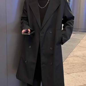 Double-Breasted Lapel Collar Trench Coat for Men