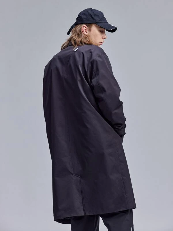 Men's Trench Coat with Buckled Detail and Slogan Graphics